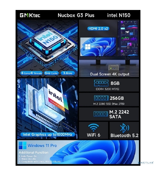 Мини-компьютер GMK Technology G3S/N95/16+512GB NucBox G3S/N95/16+512GB (Intel N95) 16GB+512GB, Win11 Pro