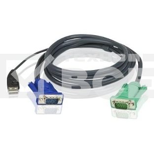 Шнур, мон+клав+мышь USB ATEN, SPHD15=>HD DB15+USB A-Тип, Male-2xMale, 8+4 проводов, опрессованный, 1.8 метр., черный, (2L-5202U)