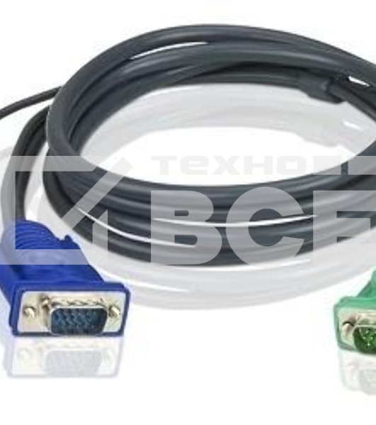 Шнур, мон+клав+мышь USB ATEN, SPHD15=>HD DB15+USB A-Тип, Male-2xMale, 8+4 проводов, опрессованный, 1.8 метр., черный, (2L-5202U)