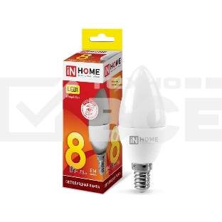 Лампа светодиодная LED-СВЕЧА-VC 8Вт 230В E14 3000К 720лм IN HOME 4690612020426