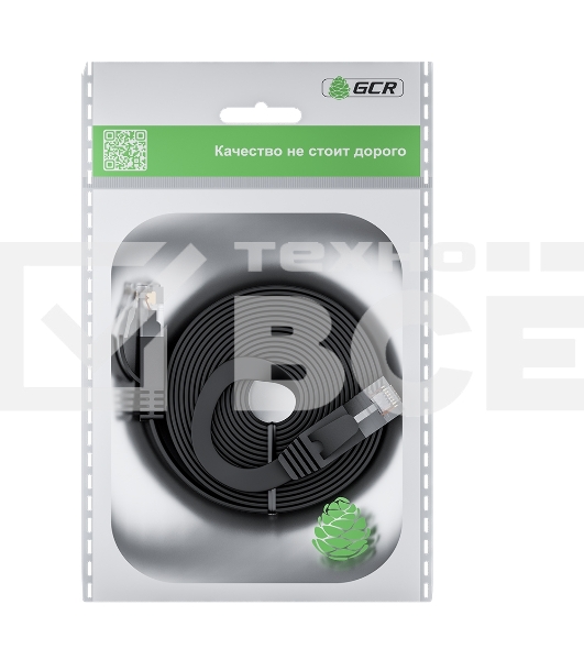 Патч-корд GCR PROF плоский прямой 20.0m, UTP медь кат.6, черный, 30 AWG, ethernet high speed 10 Гбит/с, RJ45, T568B, GCR-52865