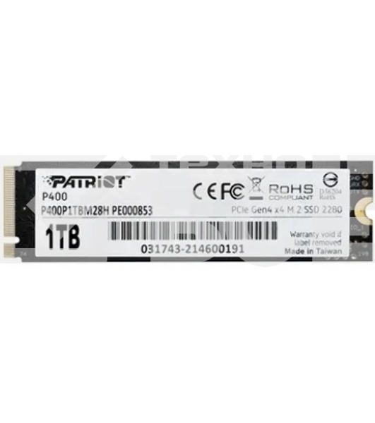 Накопитель SSD Patriot P400, 1Tb, PCIe 4.0 x4, M.2 2280, NVMe, R/W 5000/4800, с радиатором