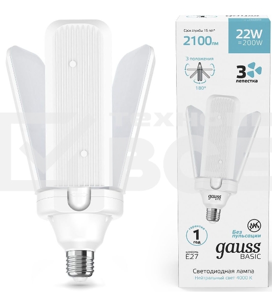 Лампа светодиодная Gauss Basic 11732222 22Вт цок.:E27 клевер 220B 4000K св.свеч.бел.нейт. (упак.:1шт)