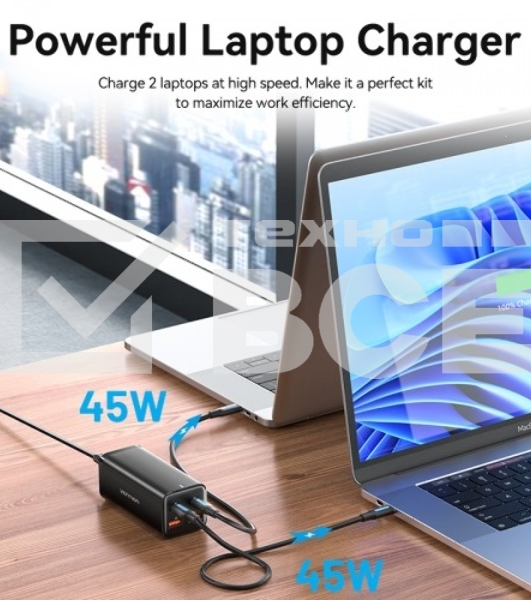 Сетевое зарядное устройство Vention на 4 порта GaN 100W USB (C+C+A+A) черный, шт.