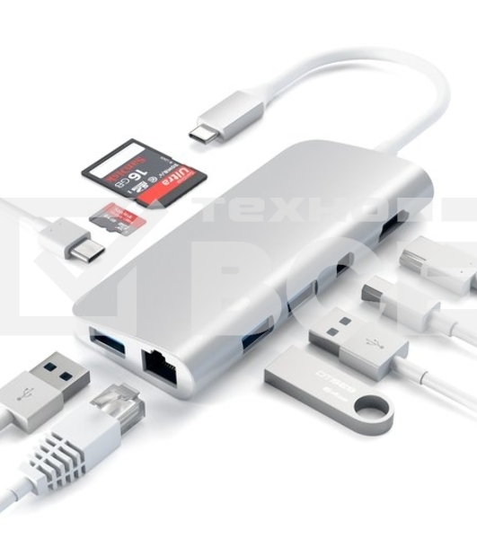 USB адаптер Satechi Aluminum Type-C Multimedia Adapter. Цвет серебряный