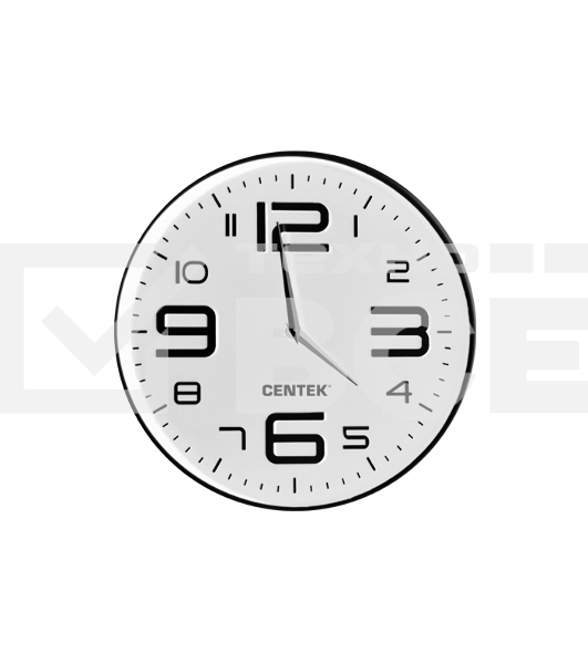 Часы настенные Centek СТ-7101 White 30 см диам., круг, ОБЪЁМНЫЕ ЦИФРЫ, плавный ход