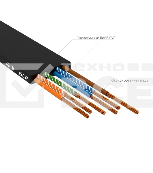 Патч-корд GCR PROF плоский прямой 20.0m, UTP медь кат.6, черный, 30 AWG, ethernet high speed 10 Гбит/с, RJ45, T568B, GCR-52865