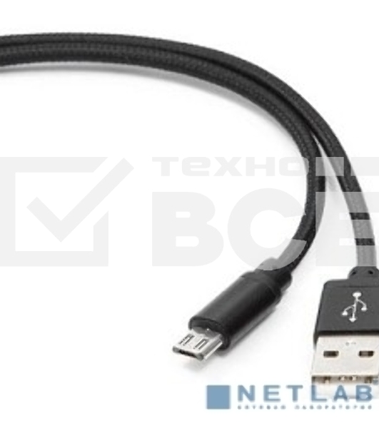Кабель Gembird USB 2.0 Cablexpert CC-mUSB2bk1m, AM/microBM 5P, 1м, нейлоновая оплетка, алюминиевые разъемы, черный, пакет