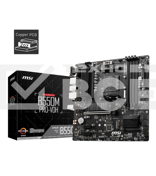 Материнская плата MSI B550M PRO-VDH, AM4, AMD B550, 4xDDR4, 4xSATA, 2xM.2, 1xPCI-E 4.0 x16, 2xPCI-E x1, 1xDP, 1xHDMI, 1xVGA, 1x 1Gb LAN, 2xUSB 2.0, 4xUSB 3.2 Gen 1, 3x3.5 мм, 7.1, Micro-ATX