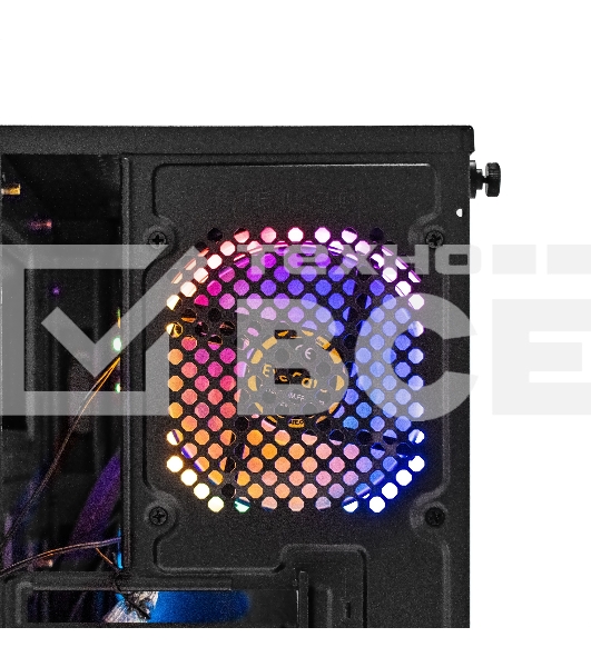 Компьютерный корпус Minitower Exegate EX294384RUS Mistery R2 (mATX, без БП, 2*USB+1*USB3.0, аудио, черный, 1 вент. 12см с RGB подсветкой и полоса на передней панели, боковая панель - закаленное стекло)