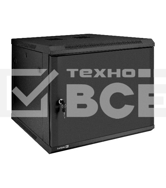 Шкаф телекоммуникационный 19' настенный 9U ExeGate EC-WM-9U.600.M.BLACK (19', 9U, 600x600x500мм (ШхГхВ), передняя дверь металл, съемные боковые панели, пыле- и влагозащита IP23, черный RAL 9004)