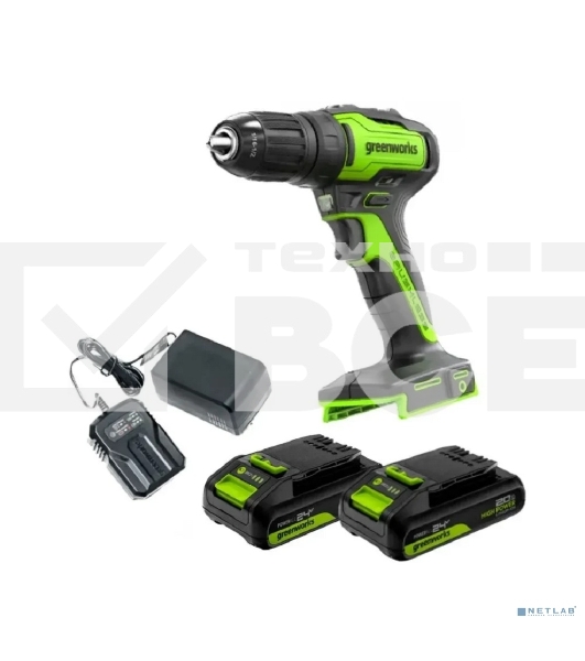Дрель-шуруповерт Greenworks GD24DD35 аккумуляторная, 24V, б/щет, 29/35Нм,2х2Ач,ЗУ,кор [3704007CUC]