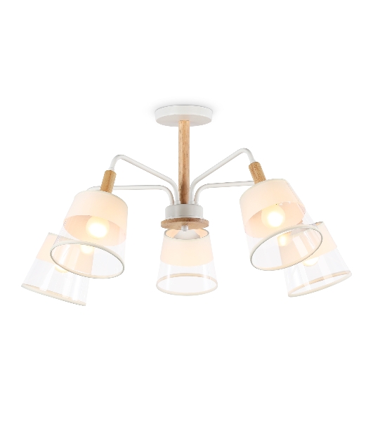 Светильник Ambrella light TR4738/5 WH/LW белый/светлое дерево E27/5 max 40W D760*350