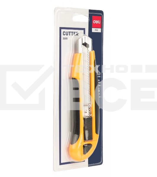 Нож канцелярский Deli E2091 шир.лез.18мм выдвижное лезвие фиксатор усиленный сталь желтый блистер