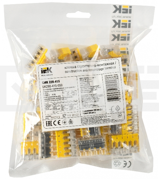 Клемма IEK СМК UKZ60-415-050 5x 0.2-0.4мм2 дл.19.2мм ш.30.4мм желтый (упак.:50шт)
