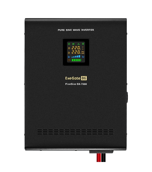 Комплект источника бесперебойного питания Exegate EX296005RUS + батарея 80Aч EX285654RUS 4шт (инвертор, синус, для котла, настенный) ExeGate FineSine SX-7000.LCD.AVR.2SH.T <7000VA/5000W, чистая синусоида, цветной LCD-дисплей, AVR, 2*Schuko+клеммы, линейно-интерактивный, крепление настенное, Black> + батарея ExeGate HRL 12-80 (12В, 80Ач) 4шт