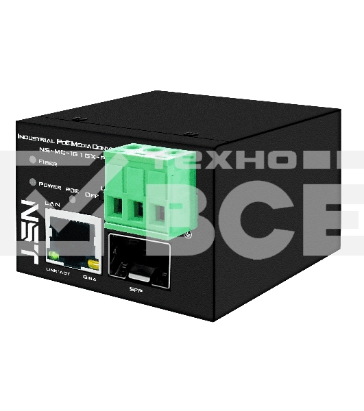 Промышленный компактный Ultra PoE медиаконвертер Gigabit Ethernet, SFP 1000Мбит/c, RJ45 10/100/1000Мбит/c, поддержка LFP. Порт PoE: до 90W (IEEE 802.3af/at/bt). Автоматическое определение PoE устройств. Суммарная мощность PoE - до 90W; Встроенная грозозащита 6kV. Питание: 1 x вход DC37-57V(93W), БП в комплект НЕ входит. Монтаж на DIN-рейку (крепление в комплекте); Размеры (ШхВхГ): 36х44х45мм. Вес: 0,15кг. Рабочая температура: -40…+80°С.
