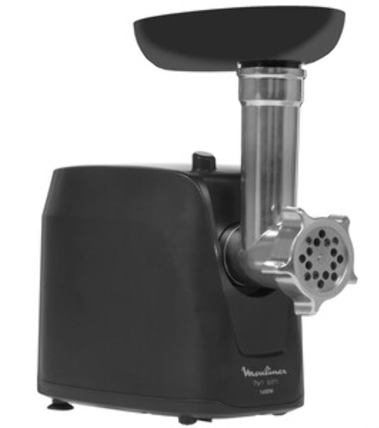 Мясорубка электрическая Moulinex ME112832 черный/серебристый, 1600 Вт, 1.9 кг/мин, реверс, защита от перегрузки, насадки - 5