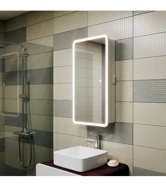 Зеркальный шкаф Bau Stil 40х80, LED подсветка, сенсор, плавное закрывание, оборачиваемый