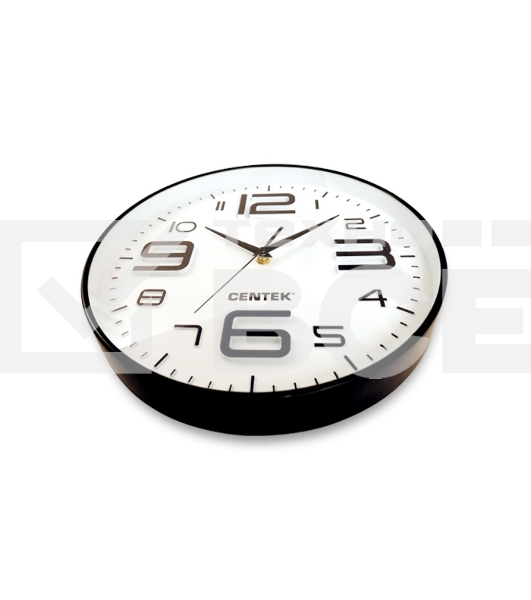 Часы настенные Centek СТ-7101 White 30 см диам., круг, ОБЪЁМНЫЕ ЦИФРЫ, плавный ход