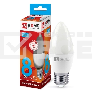 Лампа светодиодная LED-СВЕЧА-VC 8Вт 230В E27 4000К 720лм IN HOME 4690612020457