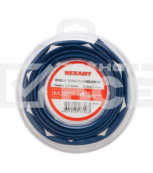 Трубка термоусаживаемая Rexant 6.0/3.0мм синяя. ролик 2.44 м