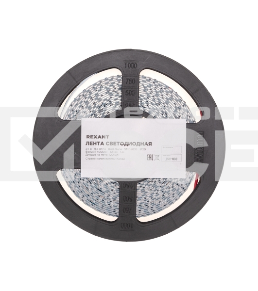 Лента светодиодная 24В, SMD2835, 9,6Вт/м, 120 LED/м, 4000K, 10мм, 5м,IP20 Rexant