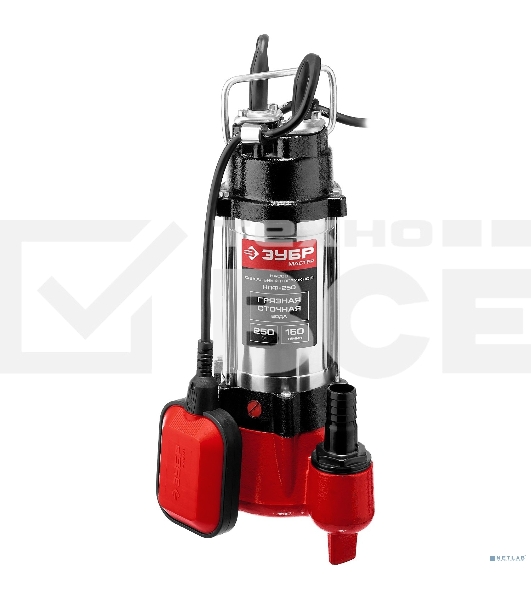 Насос ЗУБР НПФ-250 фекальный погружной 250Вт пропускная способность 150 л/мин напор 7.5м чугунн