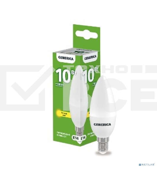 Лампа cветодиодная LED IEK LL-C35-10-230-30-E14-G C35 свеча 10Вт 230В 3000К E14 GENERICA