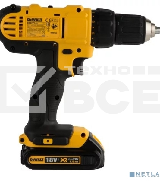 Дрель-шуруповерт DeWalt DCD771D2-KS, Аккумуляторная, 18В, 2 АКБ, Кейс