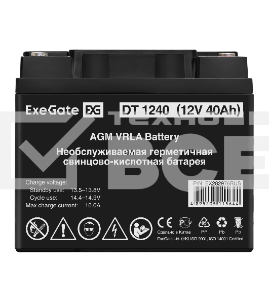 Батарея ExeGate DT 1240 (12V 40Ah), клеммы под болт М6