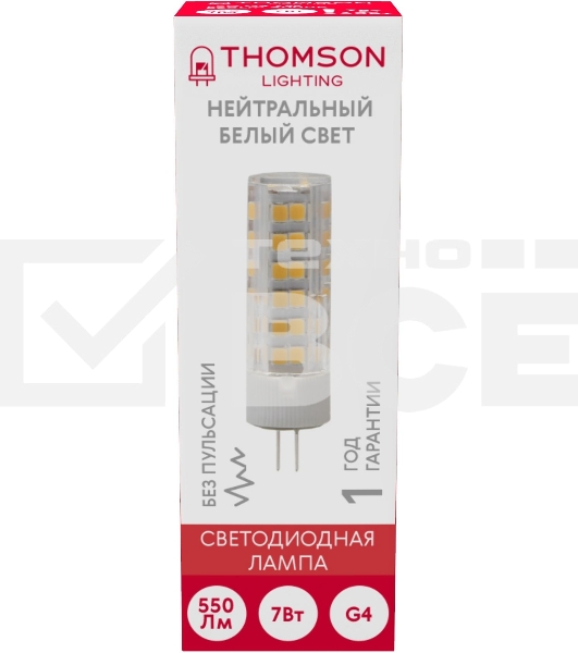 Лампа LED Thomson G4, капсульная, 7Вт, 4000К, белый нейтральный, TH-B4208, 1 шт.