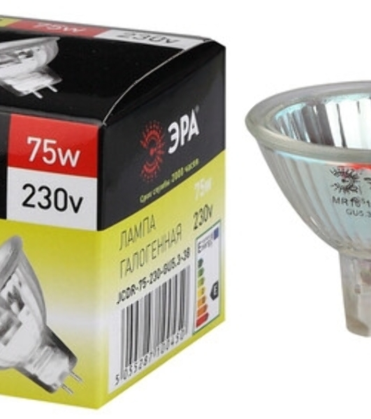 Лампа галогенная ЭРА GU5.3-JCDR (MR16)-75W-230V-CL GU5.3 75Вт софит теплый белый свет
