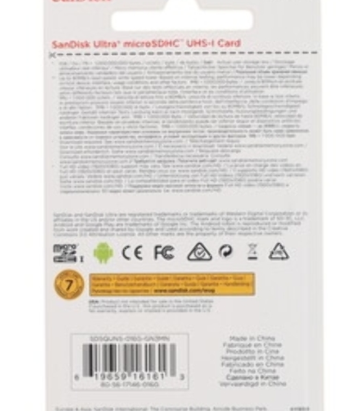 Флеш карта microSD 16GB SanDisk microSDXC Class 10 Ultra (SD адаптер) UHS-I A1 100MB/s