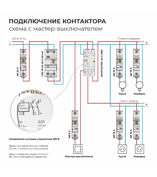 Контактор модульный Werkel 63 A 2NO (2 мод.) W942M63O