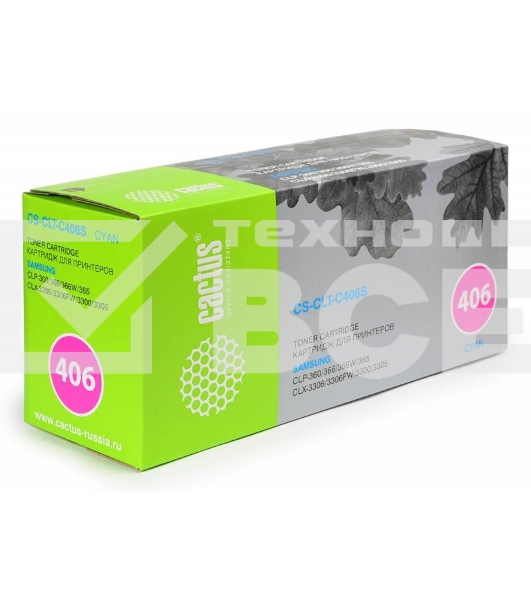 Картридж лазерный Cactus CS-CLT-C406S cyan голубой (1000 стр.) для Samsung CLP-360/365/CLX-3300/3305