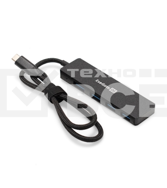 Хаб USB (концентратор) 4-в-1 ExeGate DUB-4C/3 (кабель-адаптер USB Type C --> 4xUSB3.0, Plug&Play, черный)