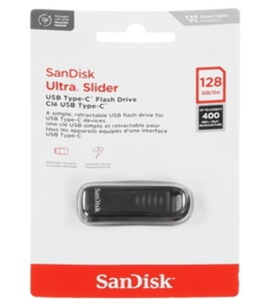 Флешка USB SanDisk Ultra Slider (SDCZ480-128G-G46), 128Gb, USB Type-C, R/W 400/70, черный