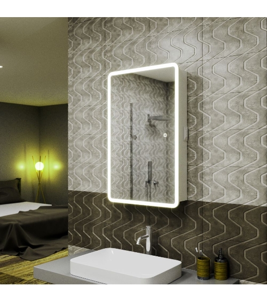 Зеркальный шкаф Bau Stil 40х80, LED подсветка, сенсор, плавное закрывание, оборачиваемый