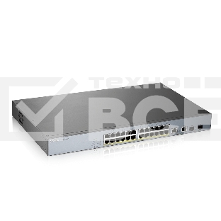 Коммутатор Zyxel GS1350-26HP, 24xGE PoE+, 2xCombo (SFP/RJ-45), бюджет PoE 375 Вт, дальность передачи питания до 250 м, автоперезагрузка PoE-портов, повышенная защита от перенапряжений и электростатических разряд