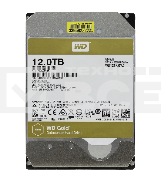 Жесткий диск SATA 12TB 7200RPM 6GB/S 256MB GOLD WD121KRYZ WDC 3.5