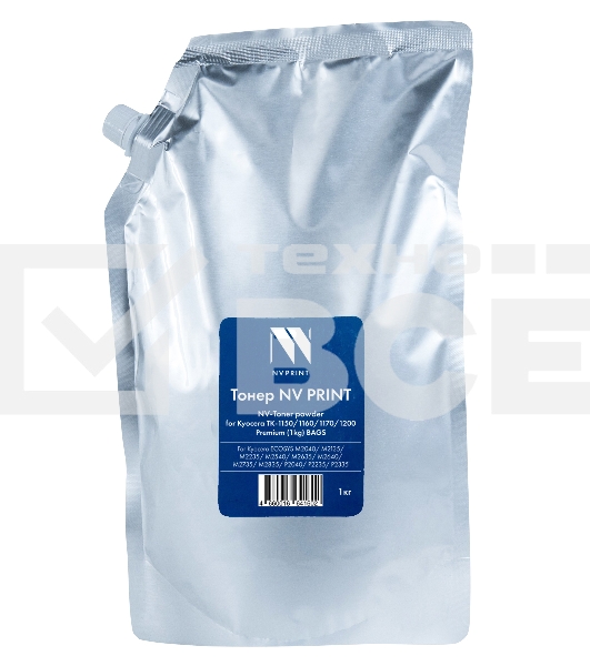 Тонер NVP Kyocera TK-1150, TK-1160, TK-1170, TK-1200 (1кг), для Kyocera ECOSYS M2040, M2135, M2235, M2540, M2635, M2640, M2735, M2835, P2040, P2235, P2335 Premium пакет