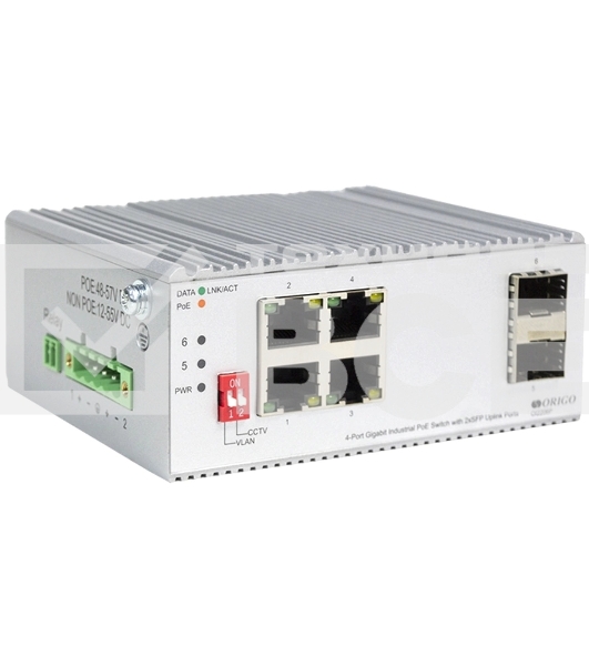 Коммутатор Unmanaged Industrial Switch 4x1000Base-T PoE, 2x1000Base-X SFP, PoE Budget 60W, Surge 4KV, -40 to 75°C