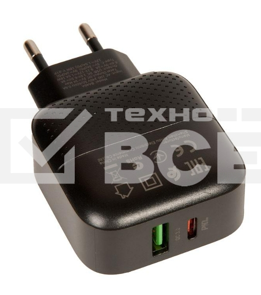 Зарядное устройство BOROFONE BA46A Premium, один порт USB, один порт Type-C, PD, 18W, 5V, 3.0A, черный