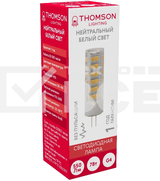 Лампа LED Thomson G4, капсульная, 7Вт, 4000К, белый нейтральный, TH-B4208, 1 шт.