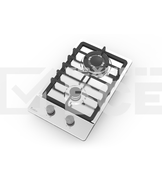 Газовая варочная панель Evelux HEG 330 X Hi-Tech, 30 см, 2 конфорки, WOK-конфорка, чугунные решетки, газ-контроль, электроподжиг, механическое управление, цвет нержавеющая сталь