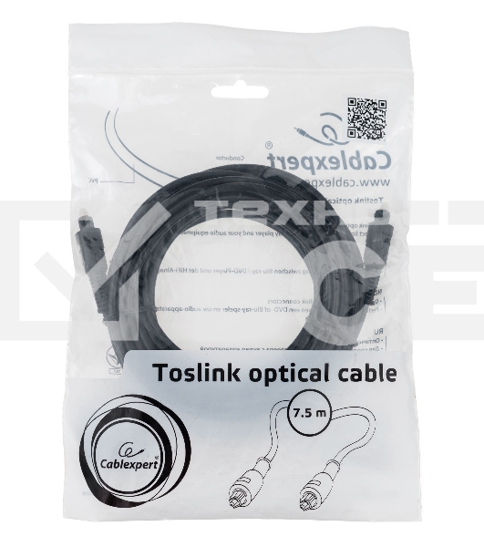 Кабель оптический Cablexpert CC-OPT-7.5M-N, Toslink 2xODT M/M, 7.5м, черный, пакет
