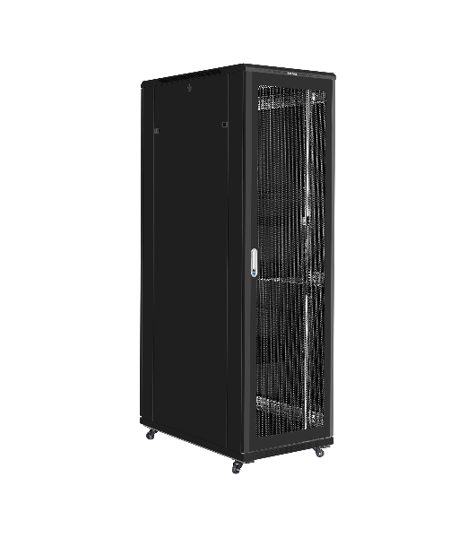 Шкаф телекоммуникационный 19' напольный 42U ExeGate EC-FS-42U.600.1000.V.V.BLACK (19”, 42U, 600x1000x2054mm (ШхГхВ), передняя и задняя двери перфорированные, съемные боковые панели, пыле- и влагозащита IP20, встроенный вентиляционный модуль, 1 полка в комплекте, черный RAL 9004, 3 коробки)