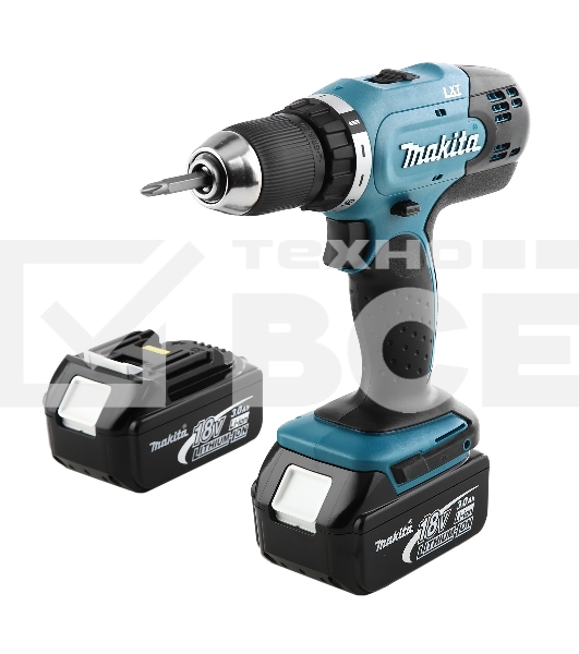 Дрель-шуруповерт Makita DDF453RFE, Аккумуляторная, 18В, 2 АКБ, Кейс
