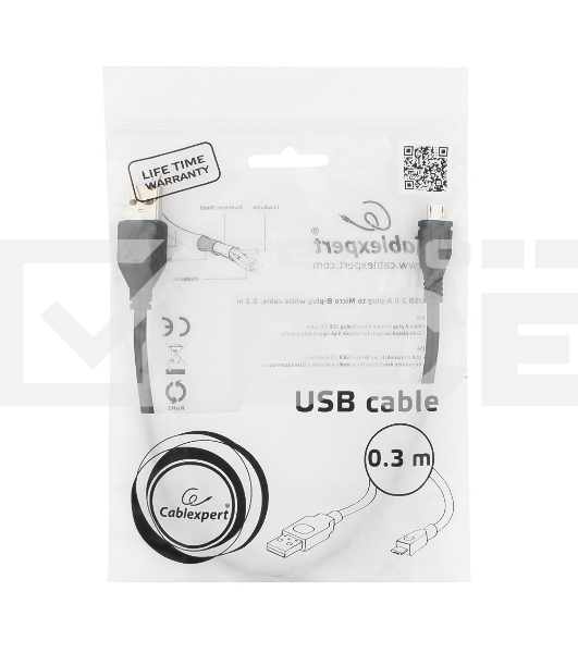 Кабель USB 2.0 Pro Gembird/Cablexpert AM/microBM 5P, 0.3м, экран, черный, пакет  CCP-mUSB2-AMBM-0.3M 